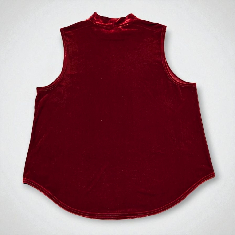 GNW Red‎ Wine Velvet Mock Neck Top XL Sleeveless Holiday Blouse - Picture 3 of 9